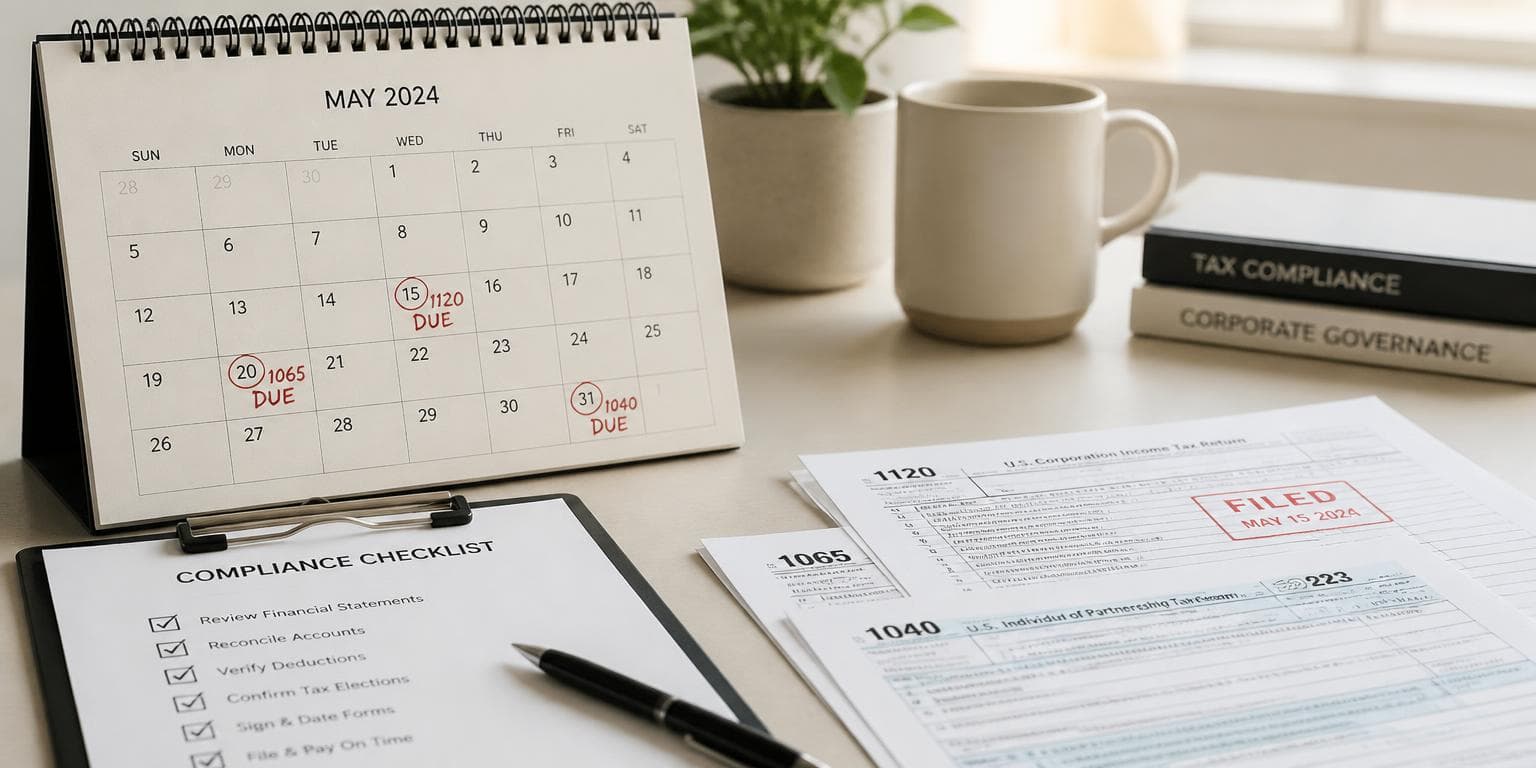 Filing calendar, compliance checklist, and stamped tax forms